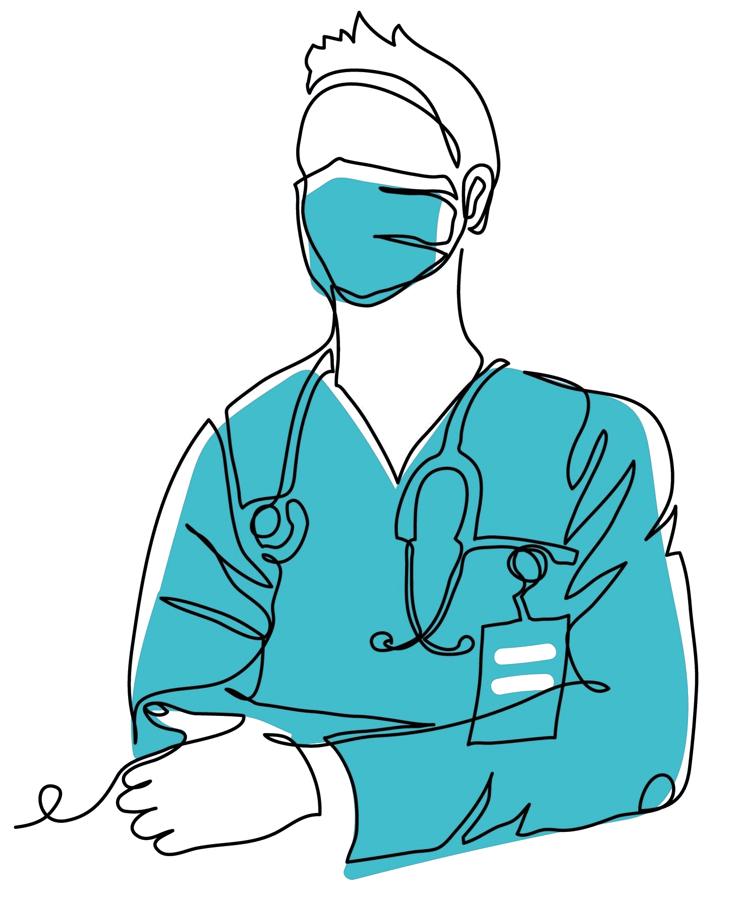 masked male doctor looking to left